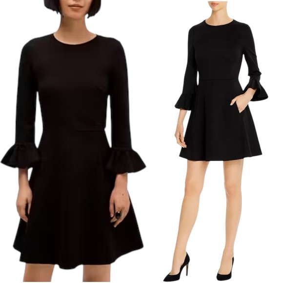 Kate Spade Bell Sleeve Stretch Ponte Fit & Flare Dress - Black - Size Medium - Picture 1 of 9